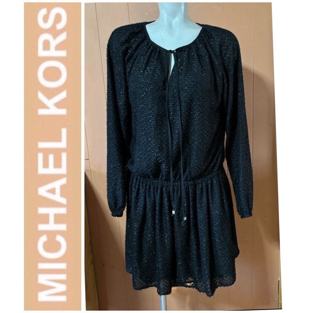 Michael Kors Dropped Waist Shiny Black Dress M